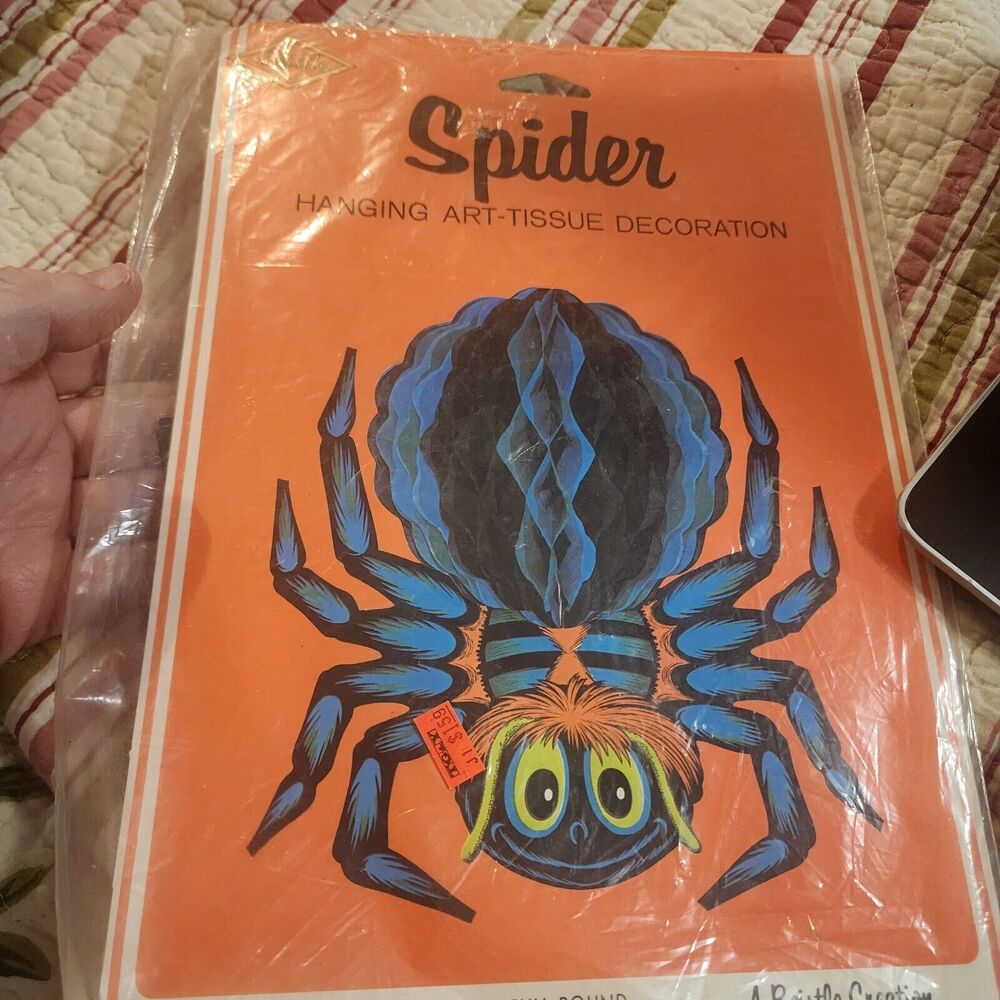 Vintage A Beistle Creation Hanging Blue Spider Halloween